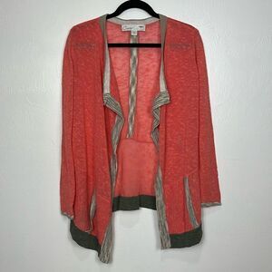Curio New York Coral Color Linen Blend Open Front Light Cardigan Size M
